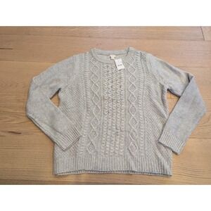 NWT  J Crew Women's XL Gray Wool Blend Rhinestone Embellished Cable Knit Sweater